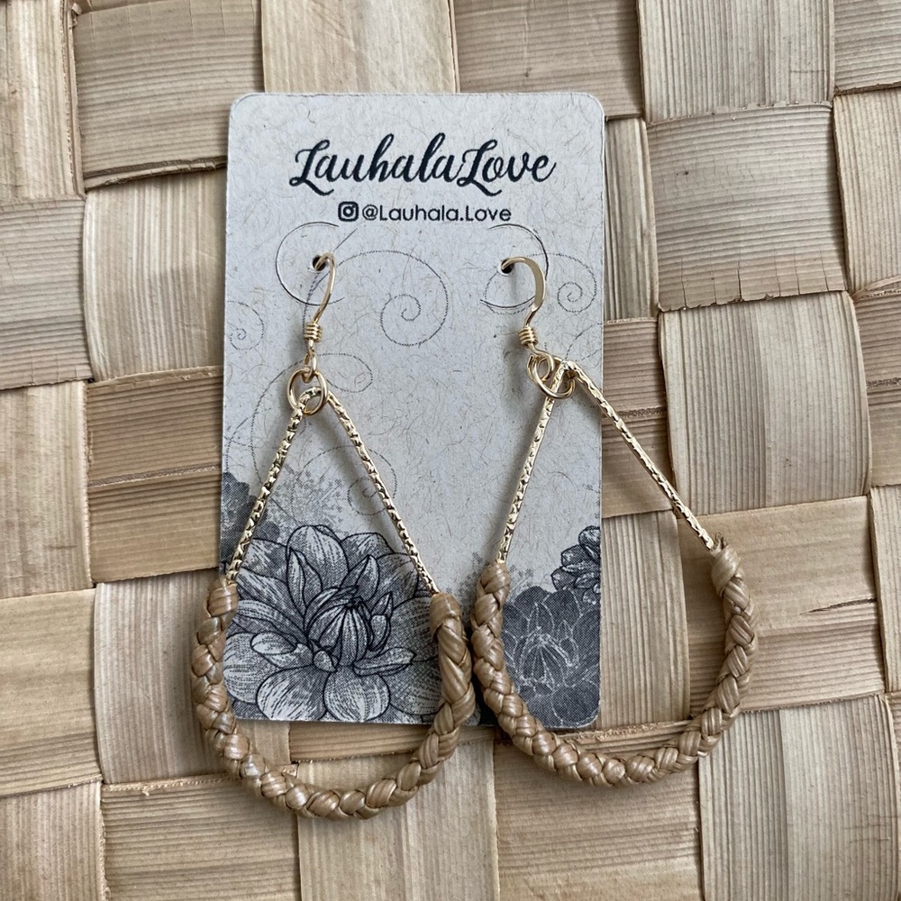 14k Gold filled Lauhala woven teardrop earrings